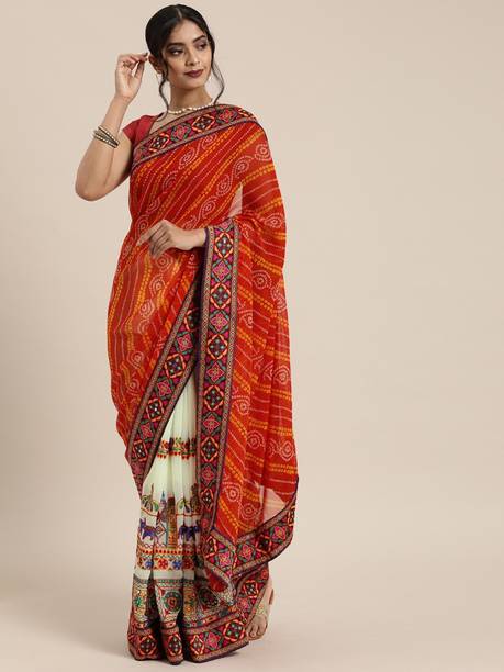 Daily Wear Georgette Saree (Deep Saffron)