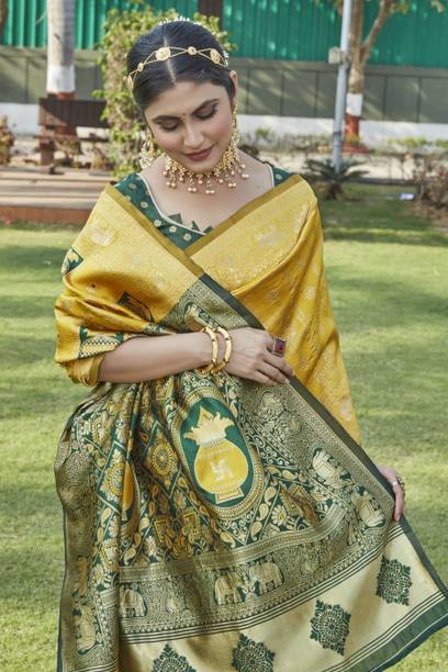 Banarasi Pure Silk, Art Silk Saree (Yellow-Green)