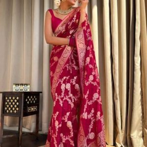 Self Design Banarasi , Pure Silk Saree (Magenta)