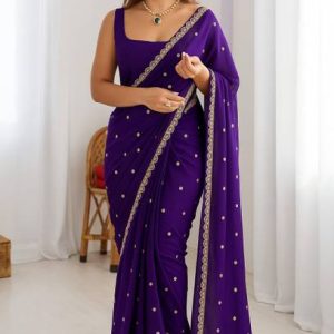 Embroidered Bollywood Georgette Saree (Purple)