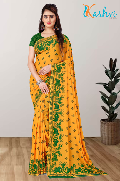 Bollywood Chiffon Saree (Light Yellow)