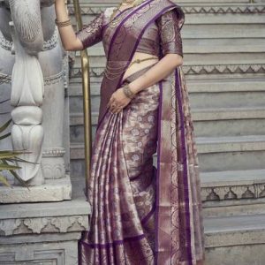 Banarasi Silk Blend Saree (Purple)