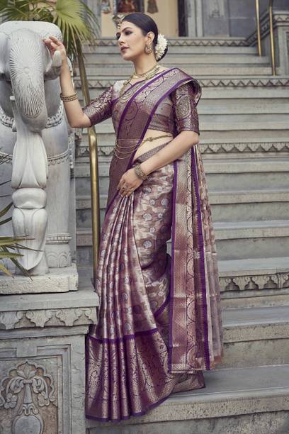 Banarasi Silk Blend Saree (Purple)