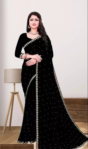 Embellished Bollywood, Pure Silk Saree (Black)