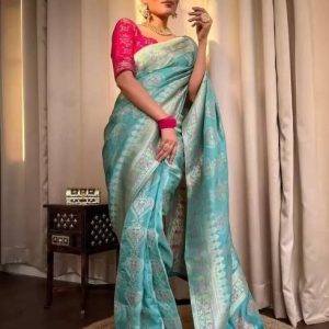 Bollywood Pure Silk Saree (Sky Blue)