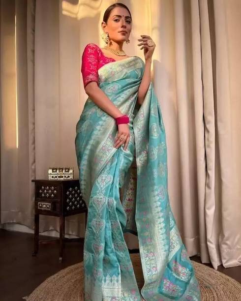 Bollywood Pure Silk Saree (Sky Blue)