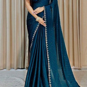 Bollywood Satin, Silk Blend Saree (Royal Blue)